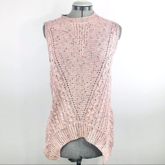 aEON Marled Pink Cable Knit Crew Neck Sweater Vest with Slit Back Detailing - Picture 1 of 12